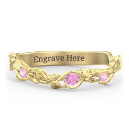 Leaf Band Ring with Gemstones