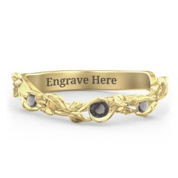 Leaf Band Ring with Gemstones