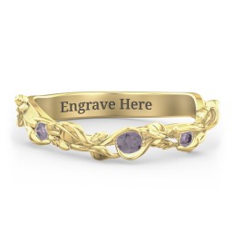 Leaf Band Ring with Gemstones
