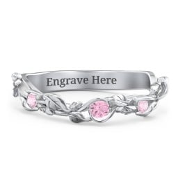 Leaf Band Ring with Gemstones