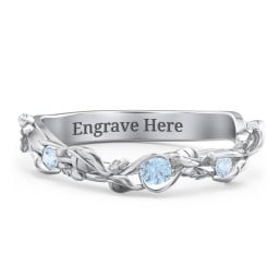 Leaf Band Ring with Gemstones