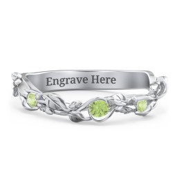 Leaf Band Ring with Gemstones in 925 Sterling Silver with Peridot