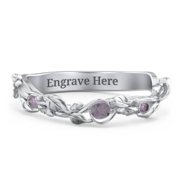 Leaf Band Ring with Gemstones in 925 Sterling Silver with Alexandrite