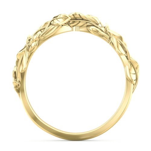 Leaf Band Ring with Gemstones – 10K Yellow Gold with Cubic Zirconia and Garnet