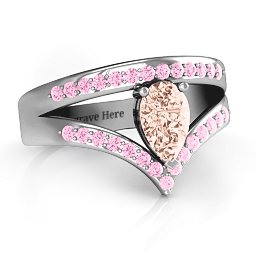 Point Of Elegance Ring in 925 Sterling Silver with Morganite, Fancy Pink Premium Zirconia, and Fancy Blue Premium Zirconia