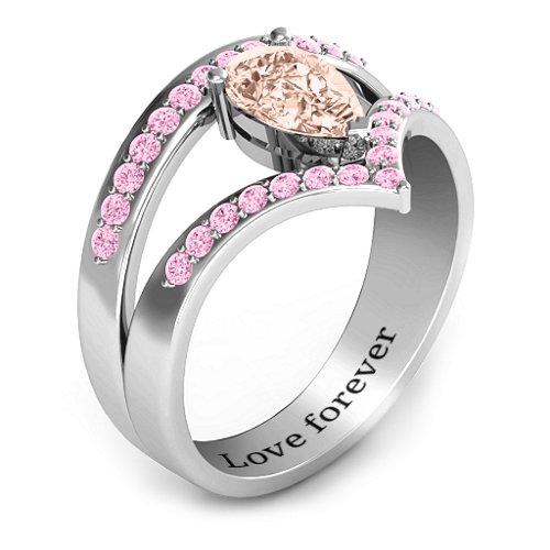Point Of Elegance Ring – Sterling Silver with Morganite and Fancy Pink Premium Zirconia