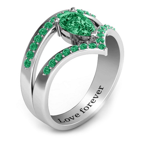 Point Of Elegance Ring – Sterling Silver with Emerald and Green Premium Zirconia