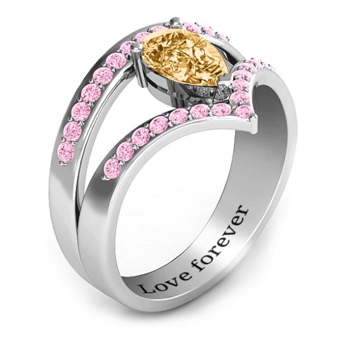Point Of Elegance Ring – Sterling Silver with Fancy Yellow Premium Zirconia and Fancy Pink Premium Zirconia