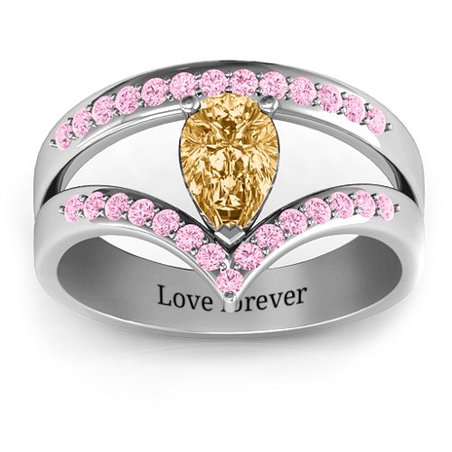 Point Of Elegance Ring – Sterling Silver with Fancy Yellow Premium Zirconia and Fancy Pink Premium Zirconia