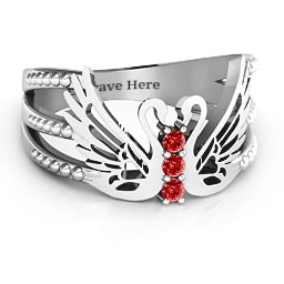 Sparkling Swan Ring in 925 Sterling Silver with Garnet