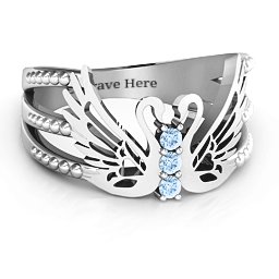 Sparkling Swan Ring in 925 Sterling Silver with Aquamarine