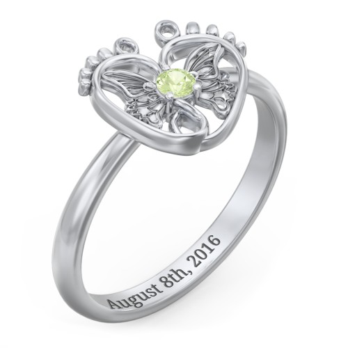 Butterfly Baby Feet Ring – Sterling Silver with Peridot