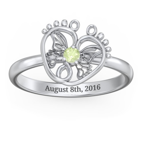 Butterfly Baby Feet Ring – Sterling Silver with Peridot