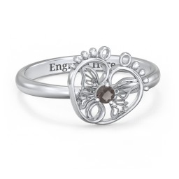 Butterfly Baby Feet Ring in 925 Sterling Silver with Smokey Quartz