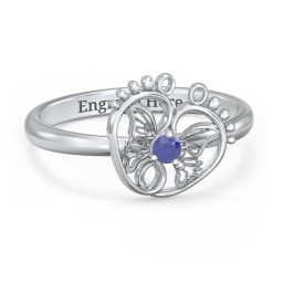 Butterfly Baby Feet Ring in 925 Sterling Silver with Blue Sapphire