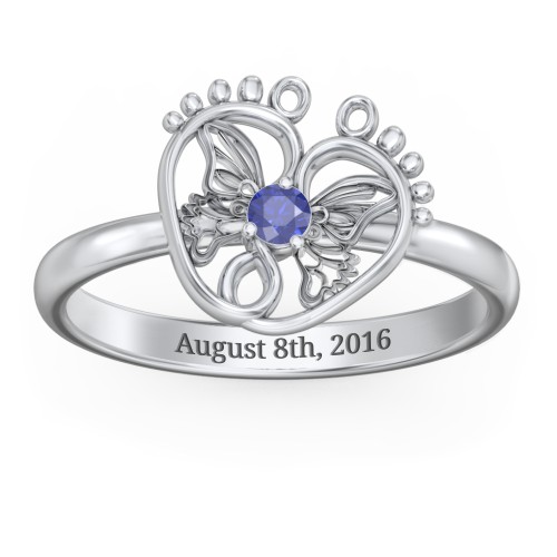 Butterfly Baby Feet Ring – Sterling Silver with Blue Sapphire