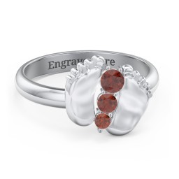 Baby Feet Birthstone Ring in 925 Sterling Silver with Garnet