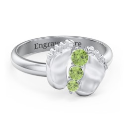 Baby Feet Birthstone Ring in 925 Sterling Silver with Peridot
