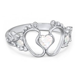 Baby Footprints Ring with Heart Cut Gemstone and Accents
