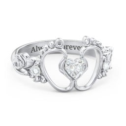 Baby Footprints Ring with Heart Cut Gemstone and Accents