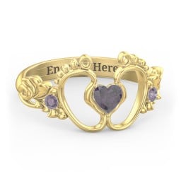 Baby Footprints Ring with Heart Cut Gemstone and Accents