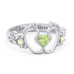 Baby Footprints Ring with Heart Cut Gemstone and Accents