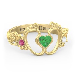 Baby Footprints Ring with Heart Cut Gemstone and Accents