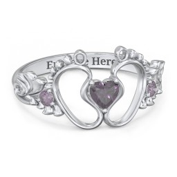 Baby Footprints Ring with Heart Cut Gemstone and Accents in 925 Sterling Silver with Alexandrite