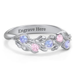 Organic Leaf Five Stone Family Ring