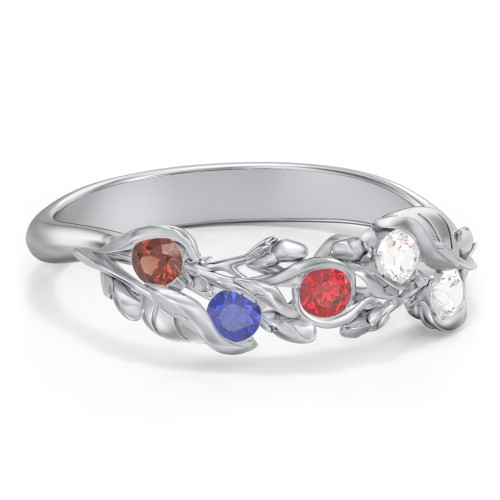 Organic Leaf Five Stone Family Ring