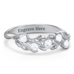 Organic Leaf Five Stone Family Ring in 925 Sterling Silver with Aquamarine