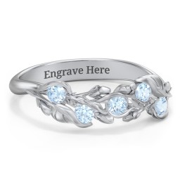 Organic Leaf Five Stone Family Ring in 925 Sterling Silver with Blue Topaz