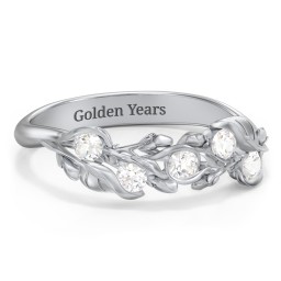 Organic Leaf Five Stone Family Ring in 925 Sterling Silver with Cubic Zirconia