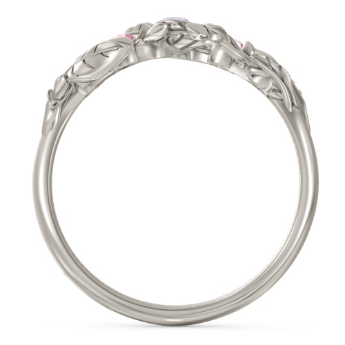 Organic Leaf Five Stone Family Ring – 10K White Gold with Tanzanite and Pink Tourmaline