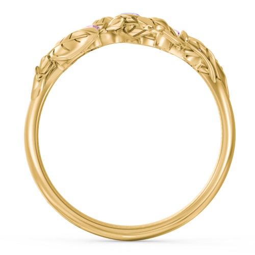 Organic Leaf Five Stone Family Ring – 10K Yellow Gold with Tanzanite and Pink Tourmaline