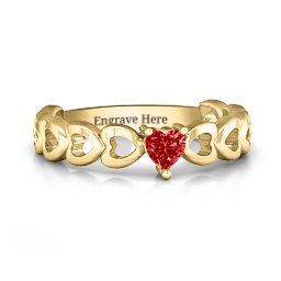 Enchanting Love Promise Ring in 14K Solid Yellow Gold with Garnet