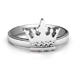 Royal Family Princess Tiara Ring in 10K Solid White Gold with Garnet