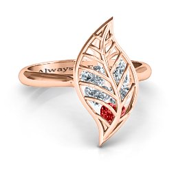 Mint to Be Cage Leaf Ring in 10K Solid Rose Gold with Garnet