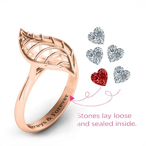 Mint to Be Cage Leaf Ring – 10K Rose Gold with Garnet and Cubic Zirconia