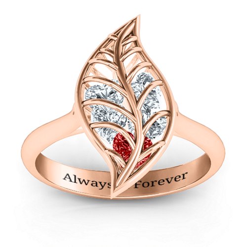 Mint to Be Cage Leaf Ring – 10K Rose Gold with Garnet and Cubic Zirconia
