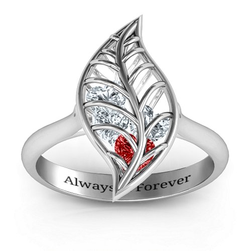 Mint to Be Cage Leaf Ring – Sterling Silver with Garnet and Cubic Zirconia