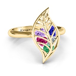 Mint to Be Cage Leaf Ring in 10K Solid Yellow Gold with Emerald, Ruby, Cubic Zirconia, Amethyst, and Blue Sapphire