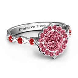 Vintage Glamour Ring With Accent Stones in 925 Sterling Silver with Red Premium Zirconia and Garnet