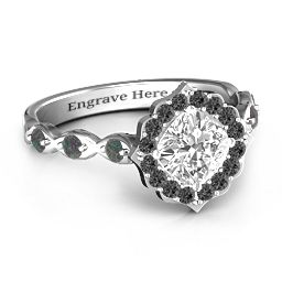Vintage Glamour Ring With Accent Stones in 925 Sterling Silver with White Premium Zirconia, Black Premium Zirconia, and Alexandrite