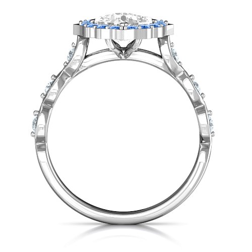 Vintage Glamour Ring With Accent Stones – Sterling Silver with White Premium Zirconia, Fancy Blue Premium Zirconia, and Cubic Zirconia