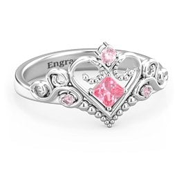 Fairytale Princess Tiara Ring in 925 Sterling Silver with Pink Tourmaline and Fancy Pink Premium Zirconia