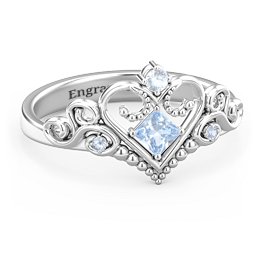 Fairytale Princess Tiara Ring in 925 Sterling Silver with Aquamarine and Fancy Blue Premium Zirconia