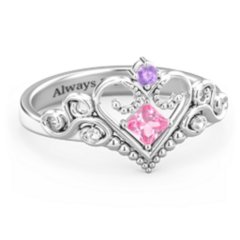 Fairytale Princess Tiara Ring – Sterling Silver with Pink Tourmaline, Amethyst, and White Premium Zirconia