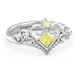 Fairytale Princess Tiara Ring in 925 Sterling Silver with Citrine and White Premium Zirconia