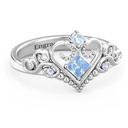 Fairytale Princess Tiara Ring in 925 Sterling Silver with Blue Topaz and Fancy Blue Premium Zirconia